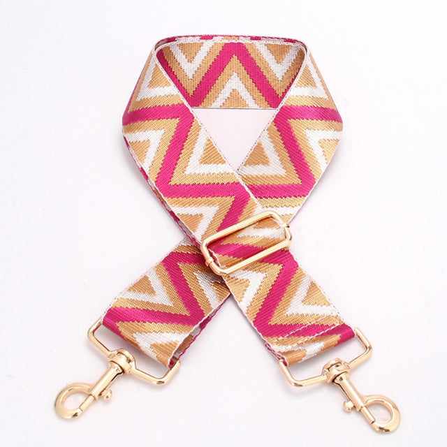 Pearl Taupe Crossbody Bag with Pink Chevron Strap