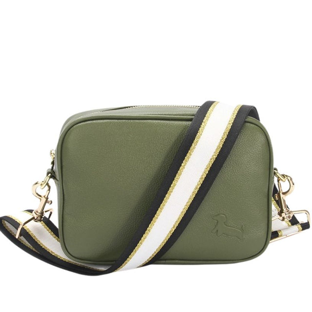 Murphy Green Crossbody Bag with Black White & Gold Strap