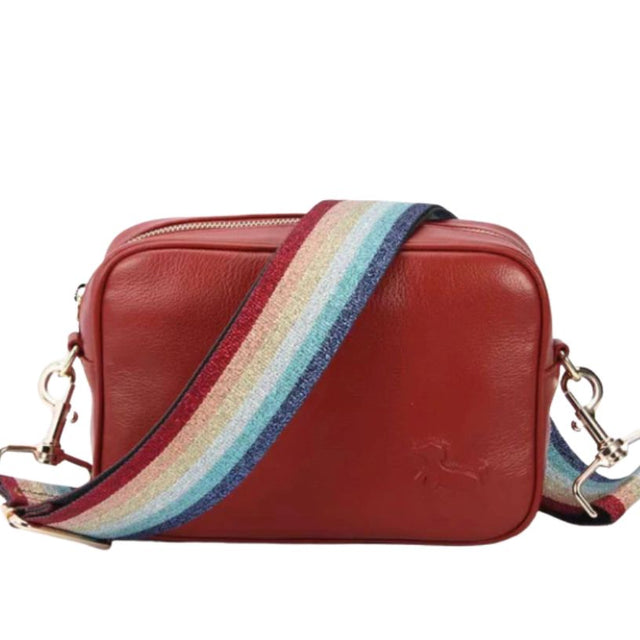 Frankie Red Crossbody Bag with Rainbow Sparkle Strap